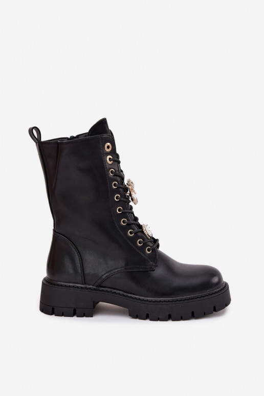 boty   Z Przypinkami zateplené Černé Lomina