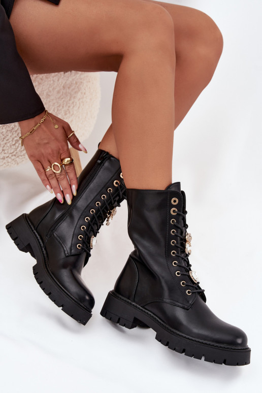 boty   Z Przypinkami zateplené Černé Lomina