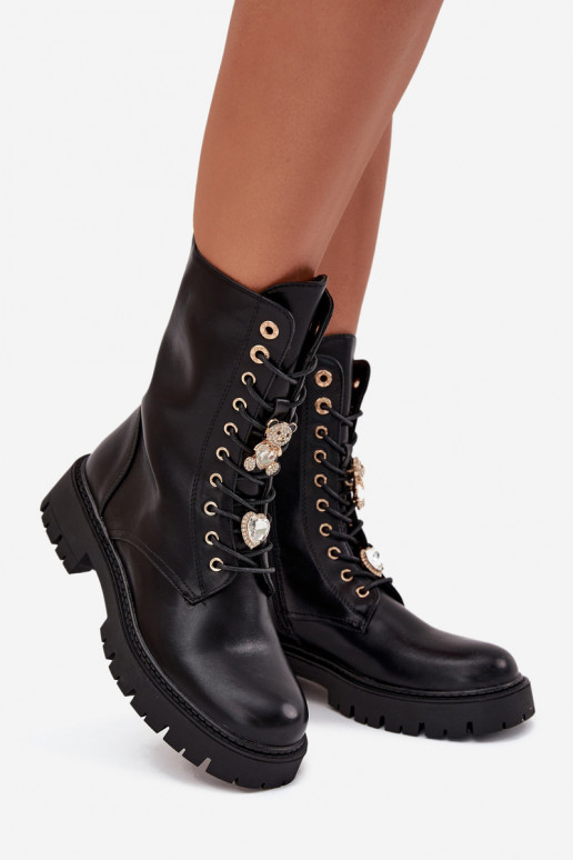 boty   Z Przypinkami zateplené Černé Lomina