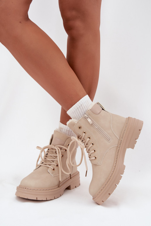 boty  zateplené s kožešinou uvnitř  slonová kost Tharika