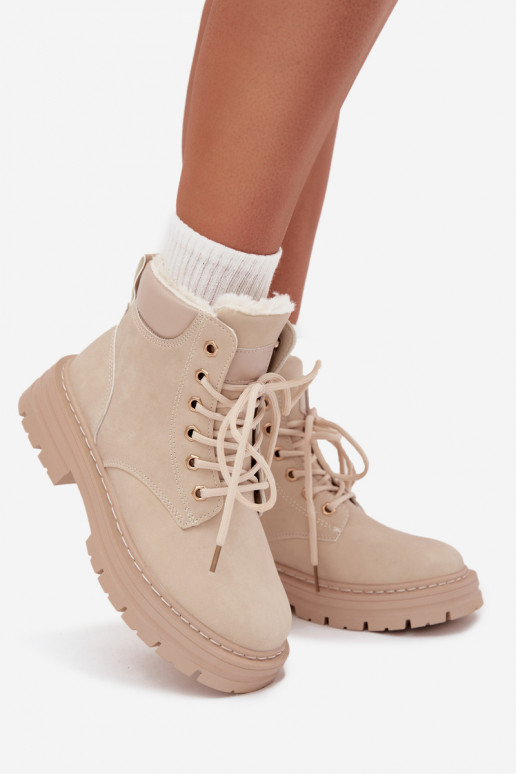 boty  zateplené s kožešinou uvnitř  slonová kost Tharika