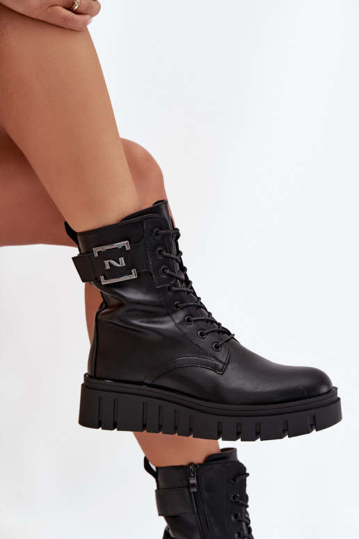 Dámské podpatky s platformou  Detalem zateplené Černé Lyrana