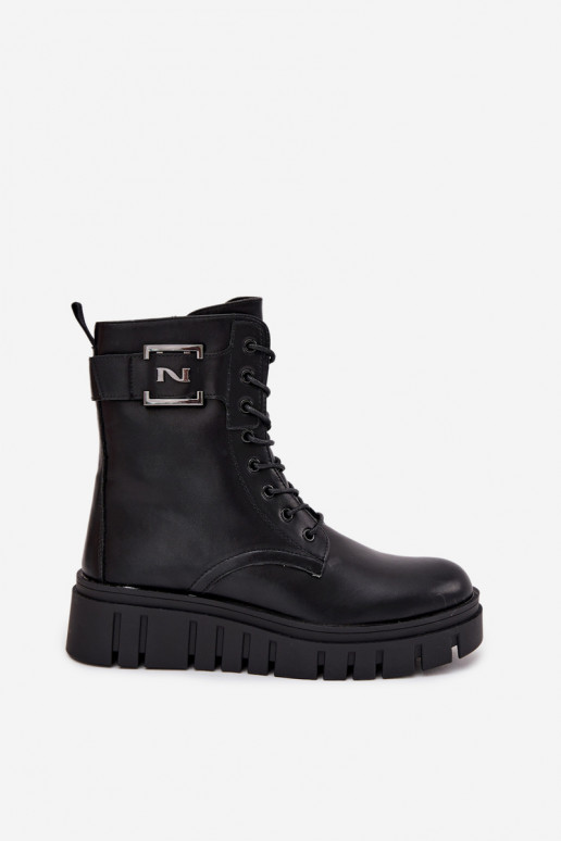 Dámské podpatky s platformou  Detalem zateplené Černé Lyrana