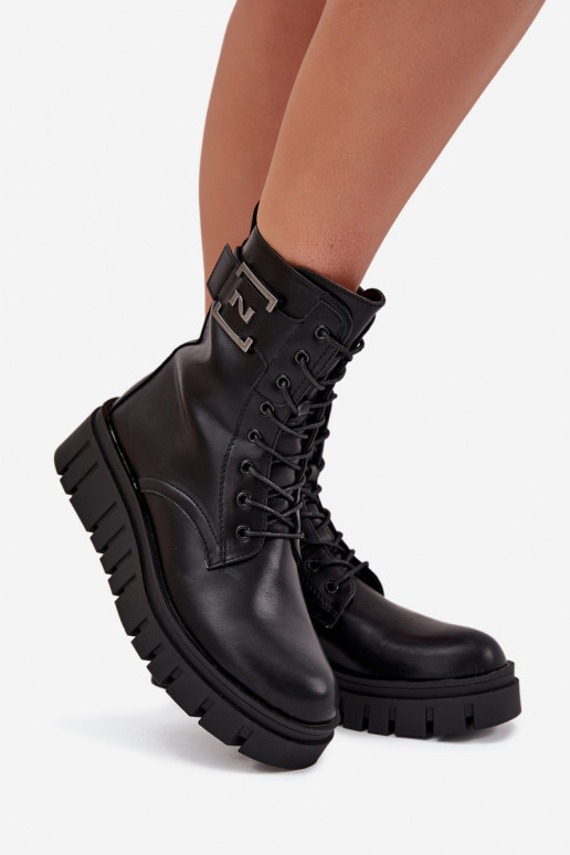 Dámské podpatky s platformou  Detalem zateplené Černé Lyrana