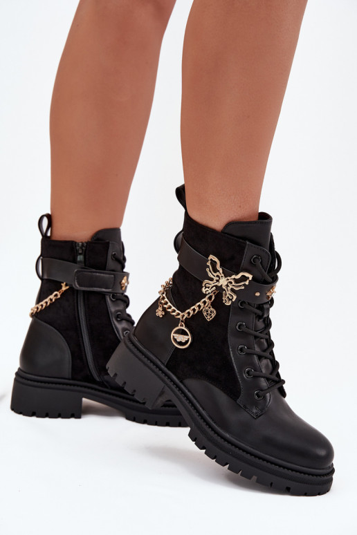 boty   zateplené Ze zlaté barvym s řetízky I Zawieszkami Černé Ravine