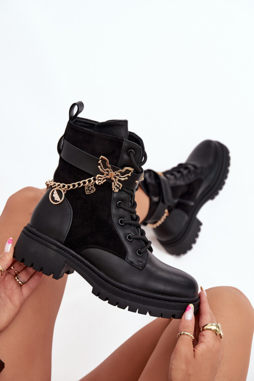 boty   zateplené Ze zlaté barvym s řetízky I Zawieszkami Černé Ravine