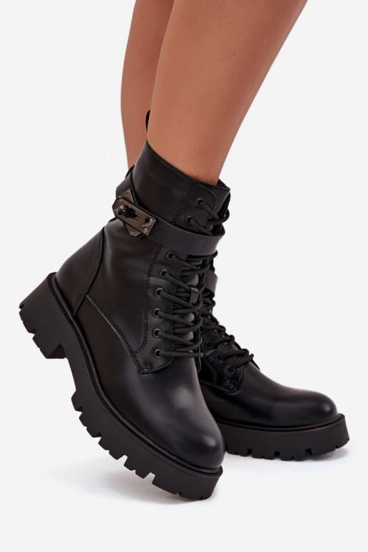 boty   se zdobenými podpatky zateplené Eko  Černé Selita