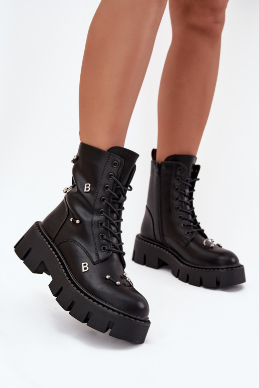 boty   s pěknými detaily zateplené Černé Lunea