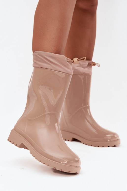 gumové holínky  se stahovacím zapínáním béžové Kessia gumové holínky  se stahovacím zapínáním béžové Kessia