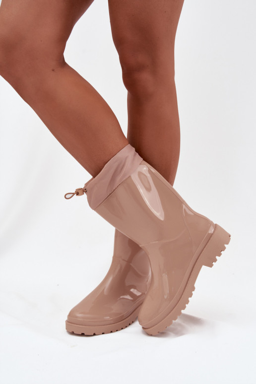 gumové holínky  se stahovacím zapínáním béžové Kessia gumové holínky  se stahovacím zapínáním béžové Kessia