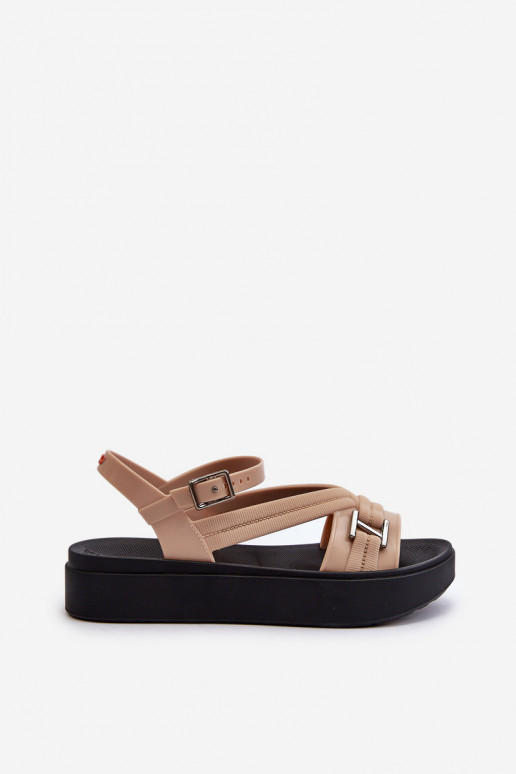  Dámské sandály s platformou  LL285063 béžové