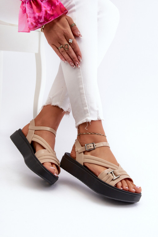  Dámské sandály s platformou  LL285063 béžové