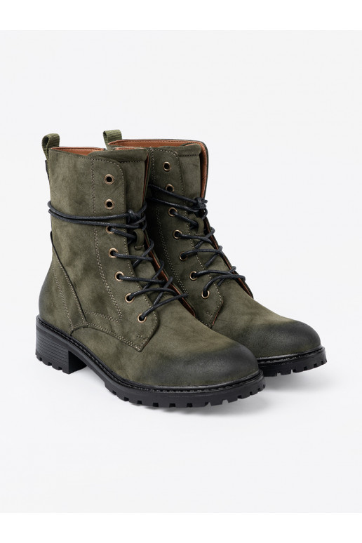 se šněrováním Dámské boty tmavézelené z efektem cieniowania na nosku