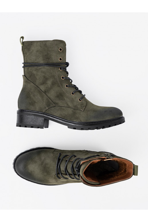 se šněrováním Dámské boty tmavézelené z efektem cieniowania na nosku