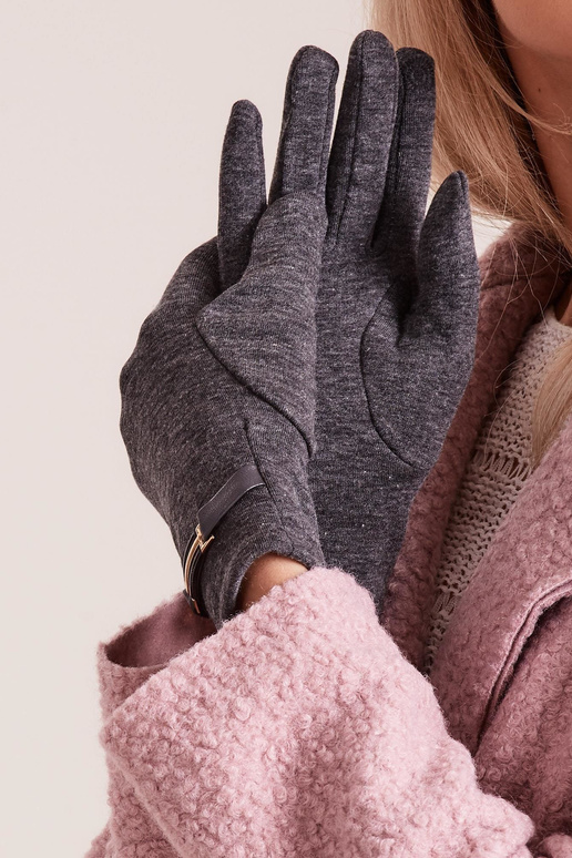 Tmavě šedé dámské rukavice s přezkou