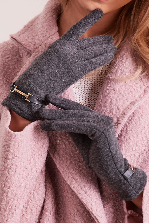 Tmavě šedé dámské rukavice s přezkou