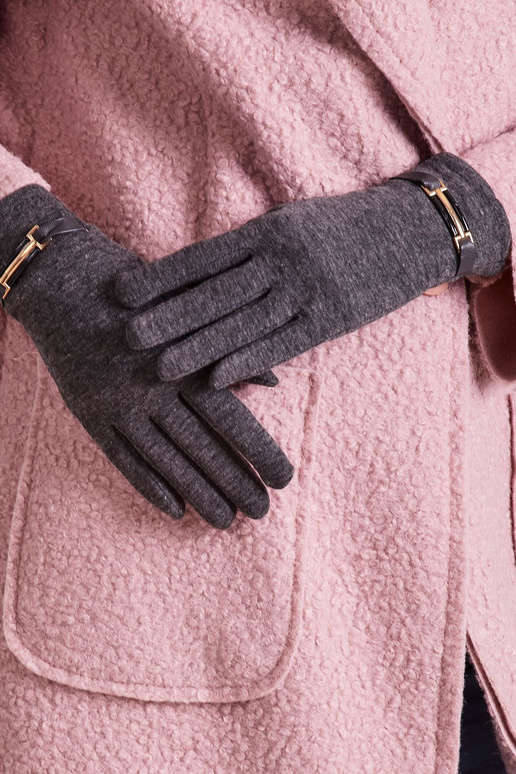 Tmavě šedé dámské rukavice s přezkou