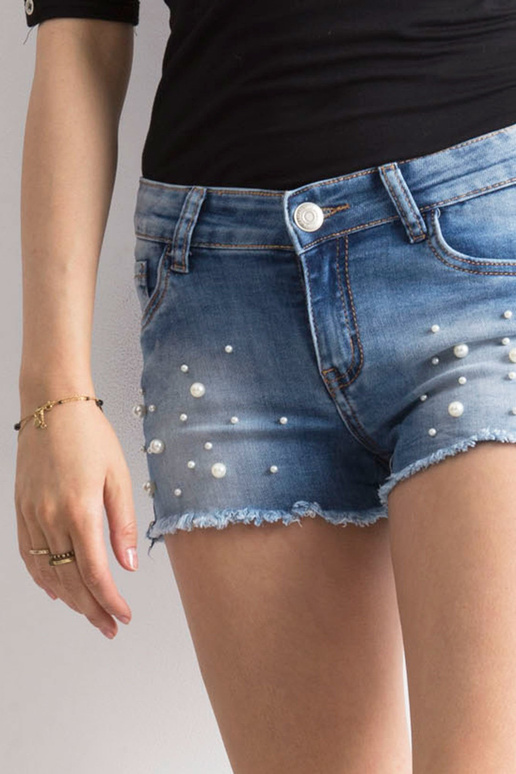 Modré džínové šortky s perlami