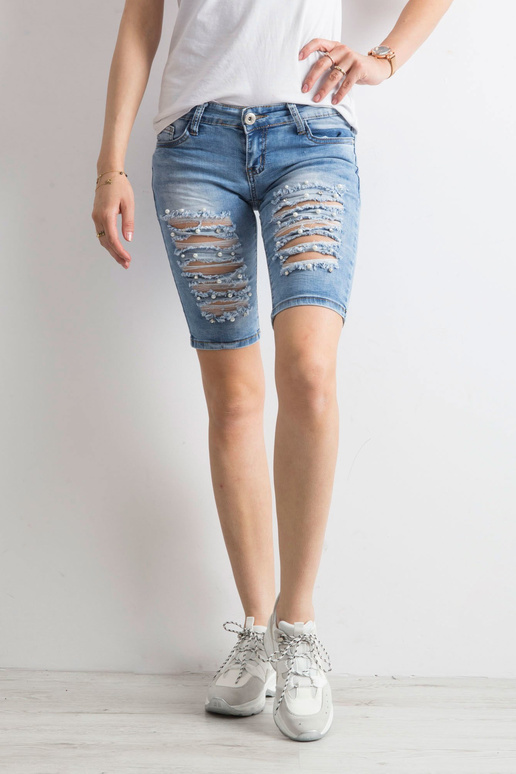 Modré džínové bermudy s dírami