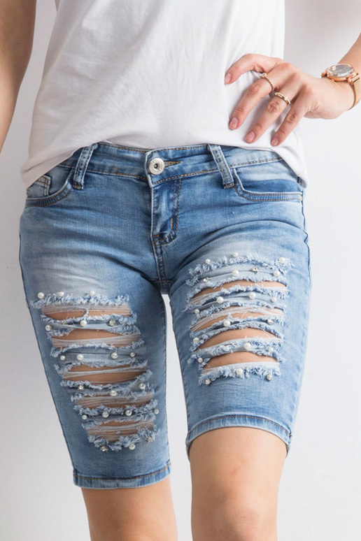 Modré džínové bermudy s dírami