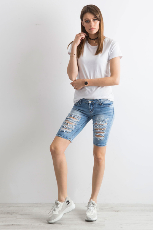 Modré džínové bermudy s dírami