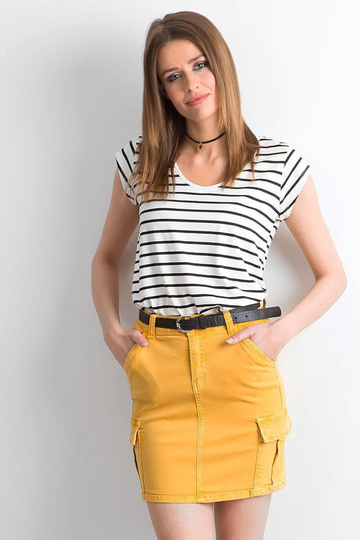 Žlutá džínová sukně s kapsami