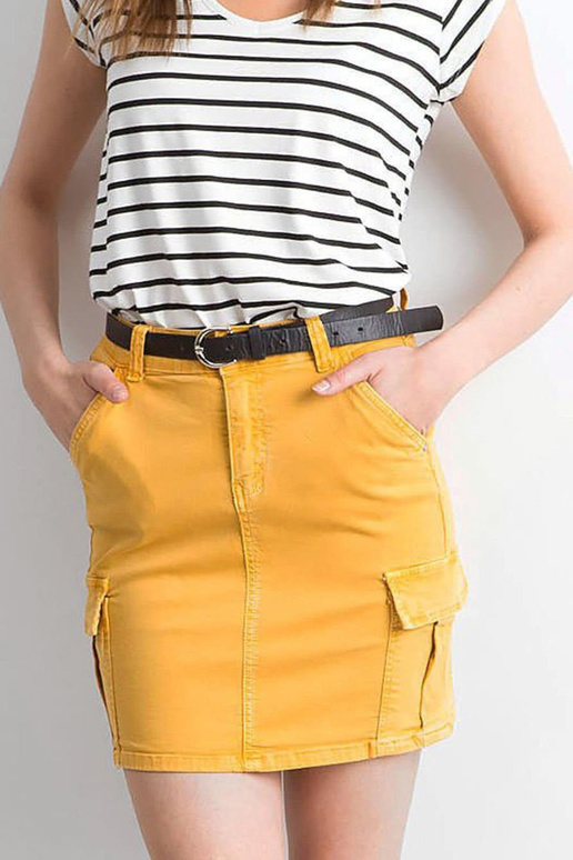 Žlutá džínová sukně s kapsami