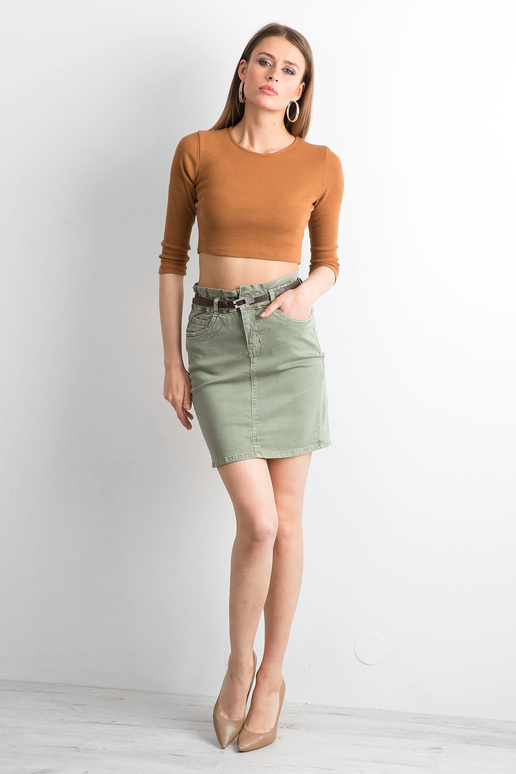 Khaki vypasovaná džínová sukně