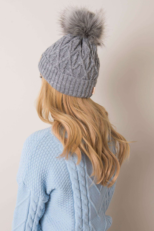 Šedá čepice s bambulí RUE PARIS