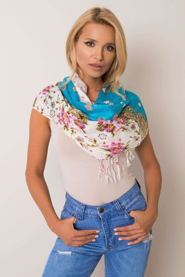 Modro-ecru květinový šátek...