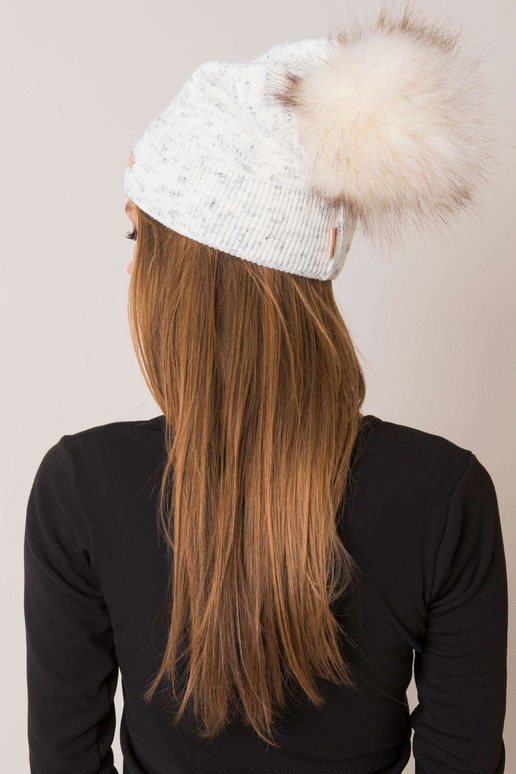 Ecru dámská čepice s bambulí RUE PARIS