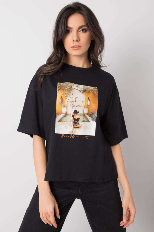 Černé dámské tričko s potiskem Morris Černé dámské tričko s potiskem Morris