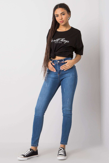 Modré úzké džínové kalhoty...