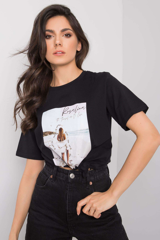 Černé tričko s cestovním potiskem Černé tričko s cestovním potiskem