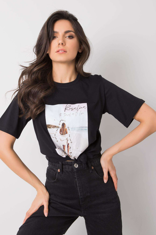 Černé tričko s cestovním potiskem Černé tričko s cestovním potiskem