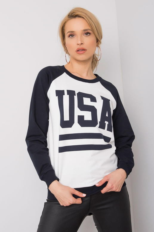 Bílá a tmavě modrá mikina s potiskem...