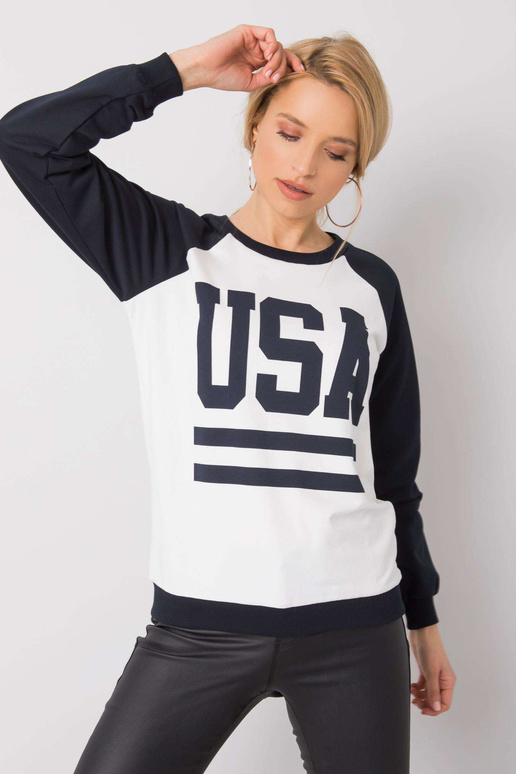 Bílá a tmavě modrá mikina s potiskem...