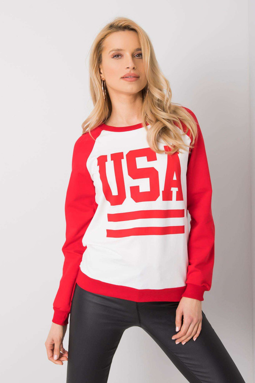 Bíločervená mikina s potiskem...