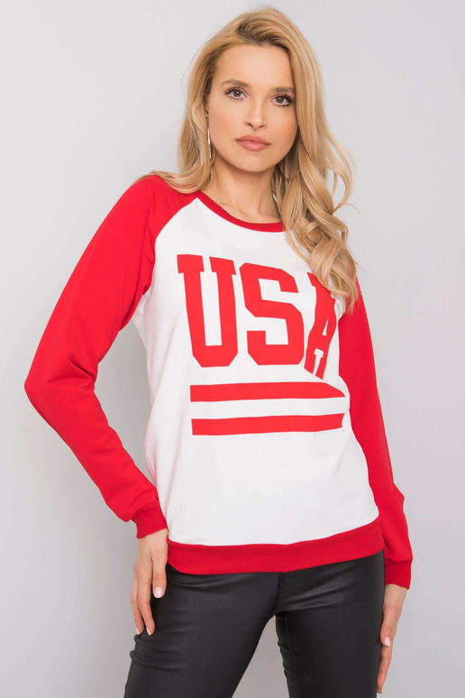 Bíločervená mikina s potiskem...