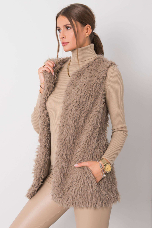 Tmavě béžová kožešinová vesta Sybille