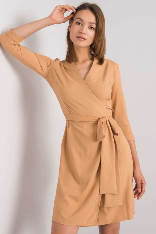 Tmavě béžové šaty s kravatou Edelie