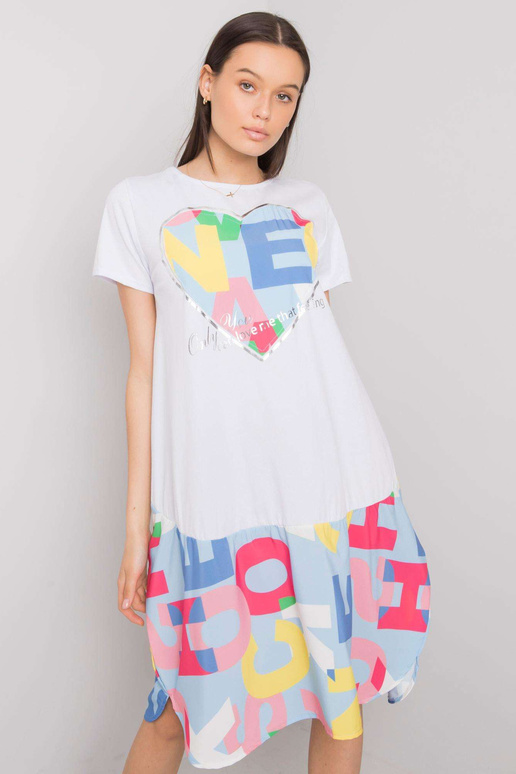 Bílé a modré šaty s potisky Guinevere