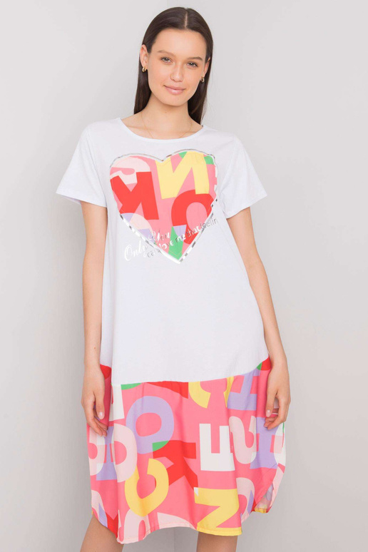 Bílé a růžové šaty s potisky Guinevere