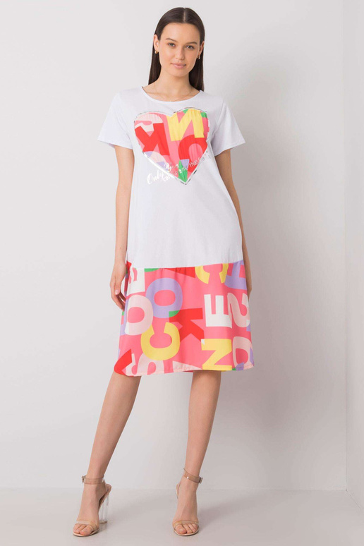 Bílé a růžové šaty s potisky Guinevere