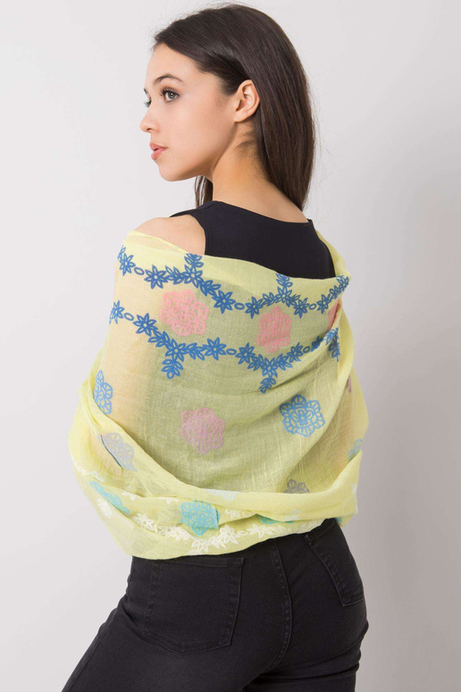 Žlutý šátek s barevným potiskem