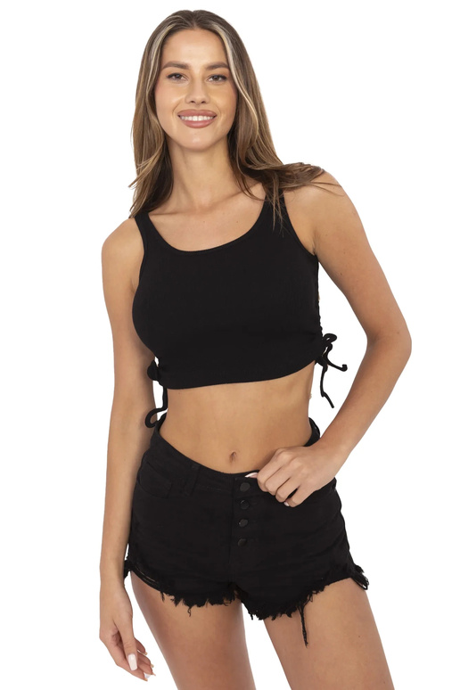 Černý crop top s lemy Loretta RUE PARIS