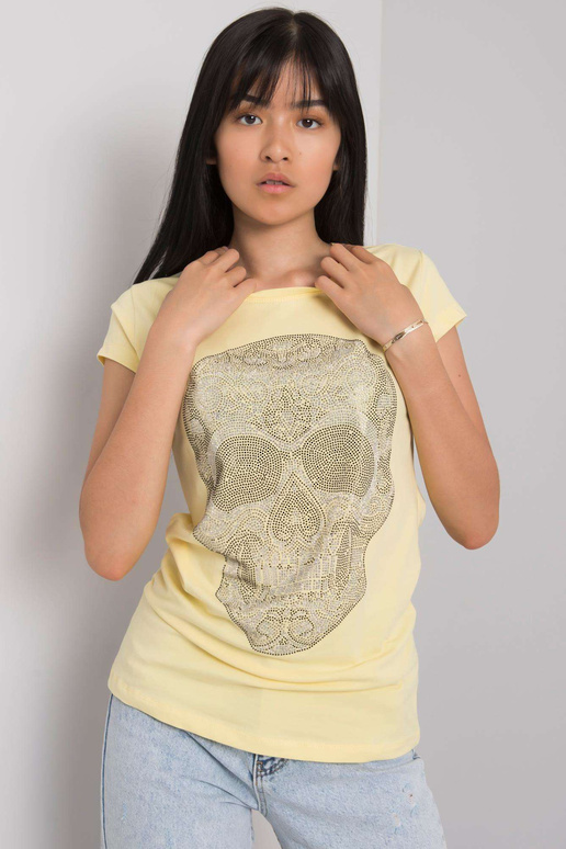 Světle žluté tričko s nášivkou Skull