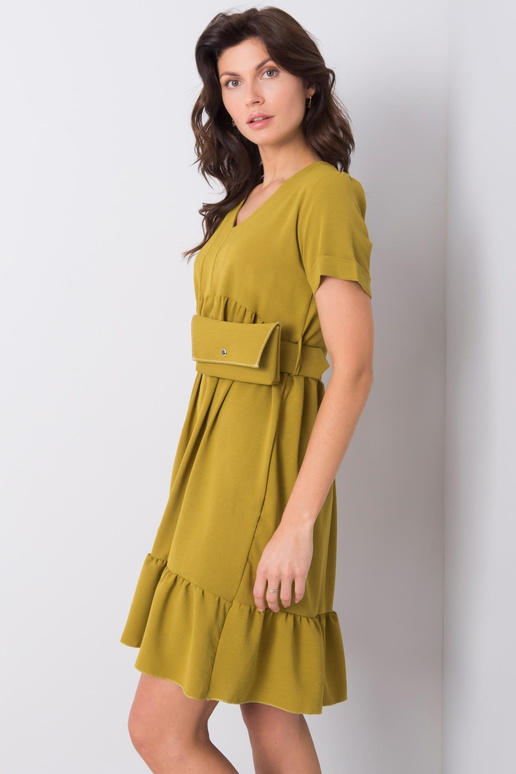 Světlé khaki šaty s volánem Vianna