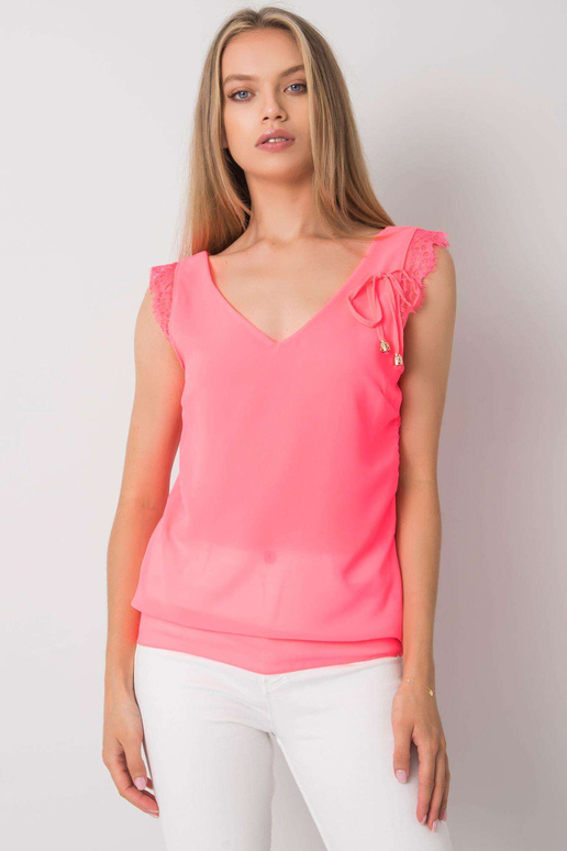 Fluo růžový top se safírovou krajkou
