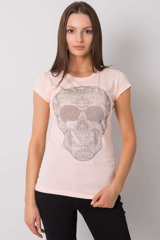 Světle růžové tričko s nášivkou Skull